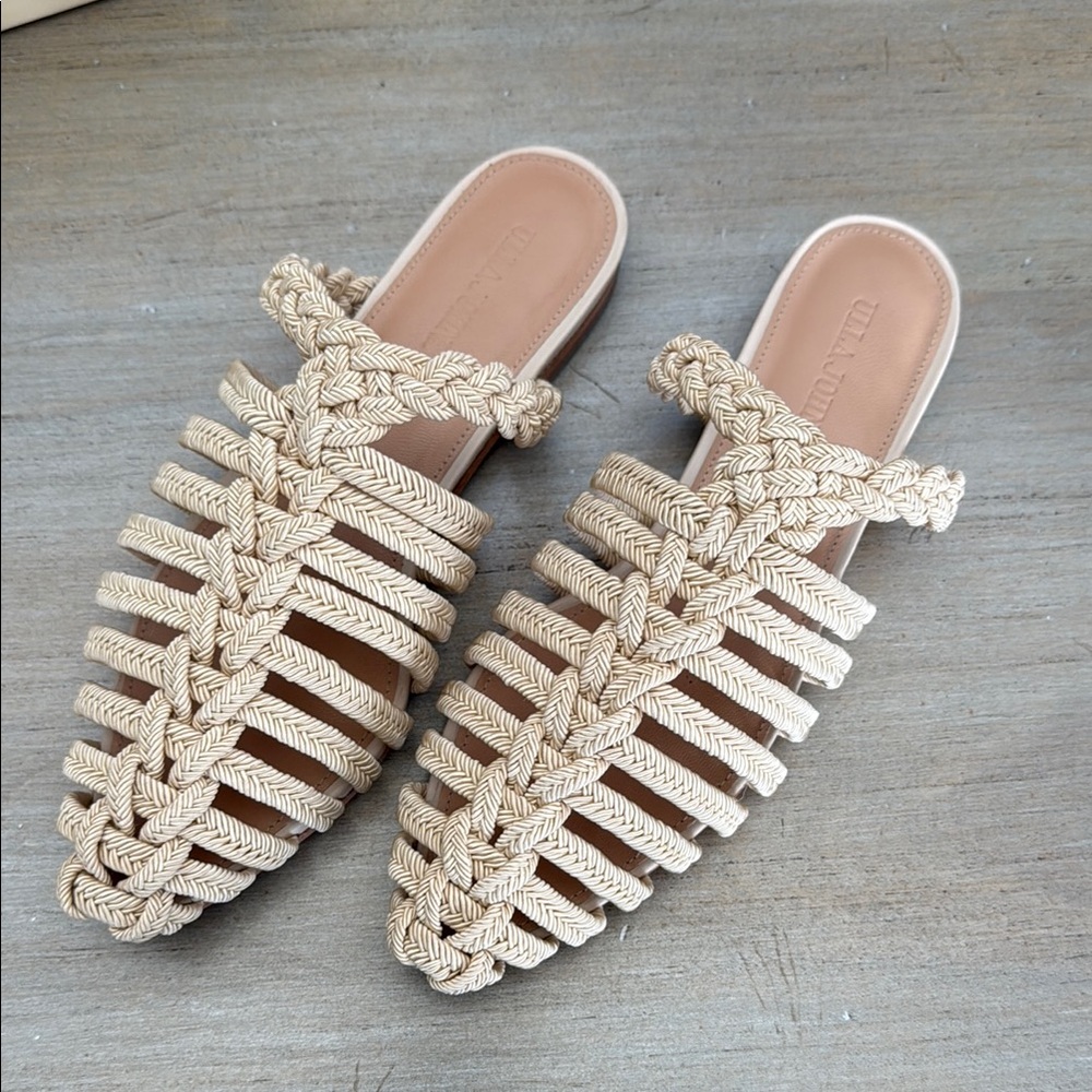Ulla Johnson Karo Slide. Tan Mules with Woven Design. Original box included!